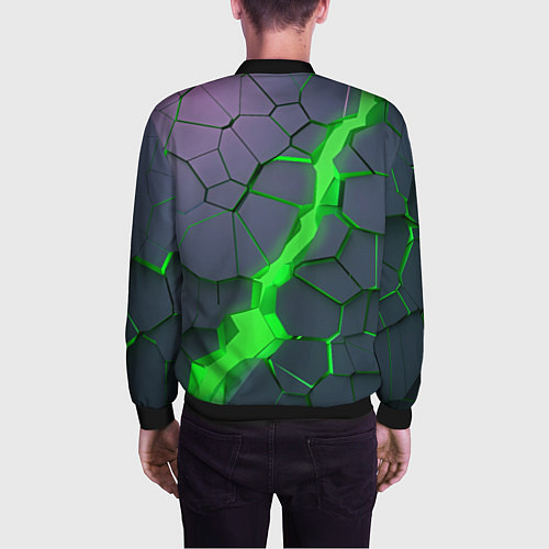 Мужской бомбер ЗЕЛЕНЫЙ РАЗЛОМ 3Д РАЗЛОМ / 3D-Черный – фото 4