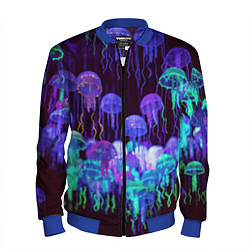 Бомбер мужской Неоновые медузы, цвет: 3D-синий