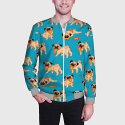 Бомбер мужской Мопсы с пиццей, цвет: 3D-меланж — фото 2
