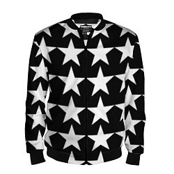 Бомбер мужской Белые звёзды на чёрном фоне, цвет: 3D-черный