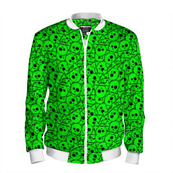 Бомбер мужской Черепа на кислотно-зеленом фоне, цвет: 3D-белый