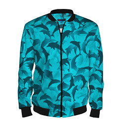 Бомбер мужской Синий камуфляж с дельфинами, цвет: 3D-черный