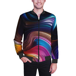 Бомбер мужской Цветные неоновые волны, цвет: 3D-черный — фото 2