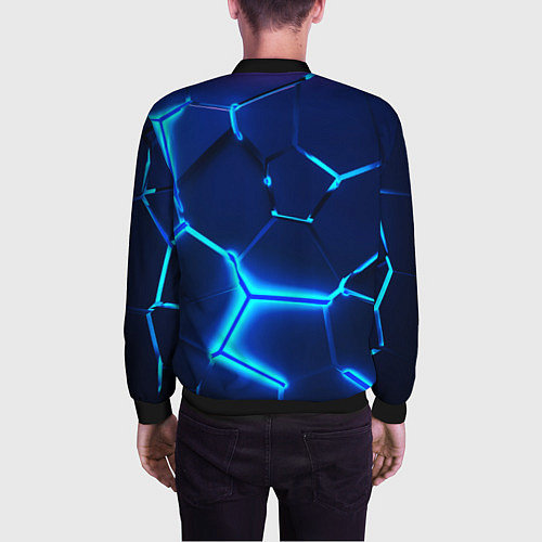 Мужской бомбер 3D ПЛИТЫ NEON STEEL НЕОНОВЫЕ ПЛИТЫ / 3D-Черный – фото 4