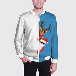 Бомбер мужской Крутые Санта и Олень, цвет: 3D-белый — фото 2