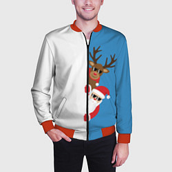 Бомбер мужской Крутые Санта и Олень, цвет: 3D-красный — фото 2
