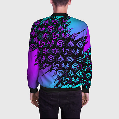 Мужской бомбер GENSHIN NEON PATTERN SYMBOL НЕОН ЭМБЛЕМЫ / 3D-Черный – фото 4