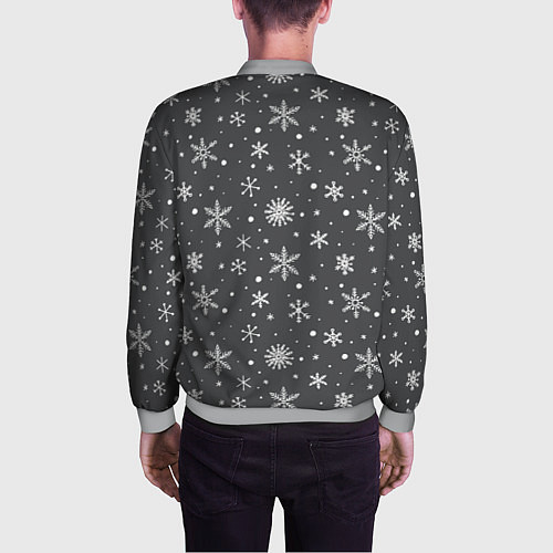 Мужской бомбер Белые снежинки на сером фоне / 3D-Меланж – фото 4