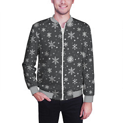 Бомбер мужской Белые снежинки на сером фоне, цвет: 3D-меланж — фото 2