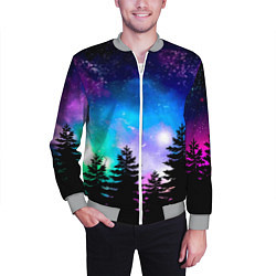 Бомбер мужской Космический лес, елки и звезды, цвет: 3D-меланж — фото 2