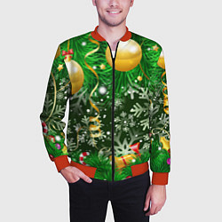 Бомбер мужской Новогоднее Настроение Елка, цвет: 3D-красный — фото 2