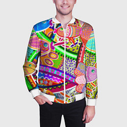 Бомбер мужской Разноцветные яркие рыбки на абстрактном цветном фо, цвет: 3D-белый — фото 2