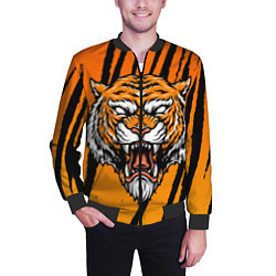 Бомбер мужской Разгневанный тигр голова, цвет: 3D-черный — фото 2
