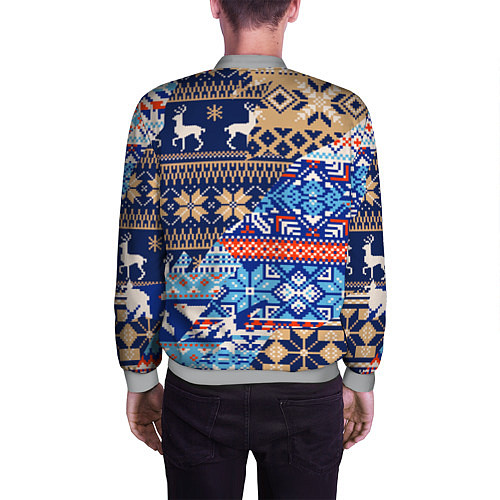 Мужской бомбер НОВОГОДНИЙ УЗОР ОЛЕНИ И МЕДВЕДИ НОВЫЙ ГОД 2022 / 3D-Меланж – фото 4