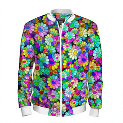 Бомбер мужской Rainbow flowers, цвет: 3D-белый