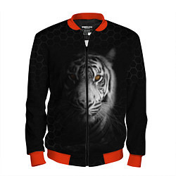Бомбер мужской Тигр черно-белый соты, цвет: 3D-красный