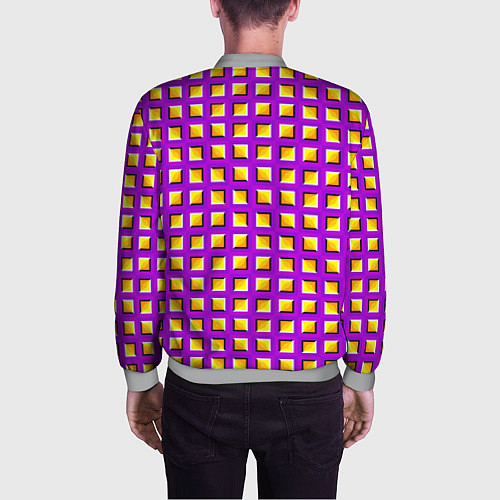 Мужской бомбер Фиолетовый Фон с Желтыми Квадратами Иллюзия Движен / 3D-Меланж – фото 4