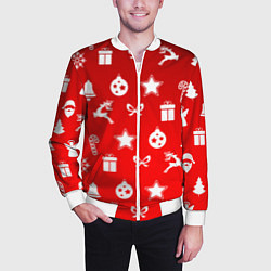 Бомбер мужской Новогодний узор красный градиент, цвет: 3D-белый — фото 2