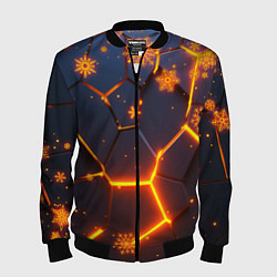 Бомбер мужской НОВОГОДНИЕ ОГНЕННЫЕ 3D ПЛИТЫ FIRE NEON HEXAGON, цвет: 3D-черный