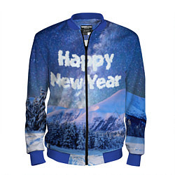 Бомбер мужской Космическая Зима Надпись Новый Год, цвет: 3D-синий