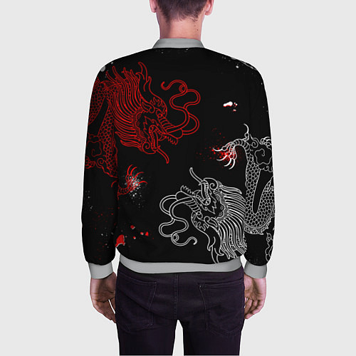 Мужской бомбер Китайский дракон Красно - Белый / 3D-Меланж – фото 4