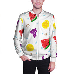 Бомбер мужской Пиксельные фрукты, цвет: 3D-белый — фото 2