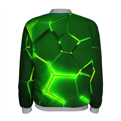 Мужской бомбер 3D ПЛИТЫ НЕОН NEON GREEN HEXAGON РАЗЛОМ / 3D-Меланж – фото 2