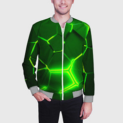 Бомбер мужской 3D ПЛИТЫ НЕОН NEON GREEN HEXAGON РАЗЛОМ, цвет: 3D-меланж — фото 2