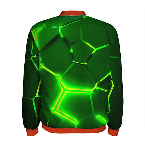 Мужской бомбер 3D ПЛИТЫ НЕОН NEON GREEN HEXAGON РАЗЛОМ / 3D-Красный – фото 2