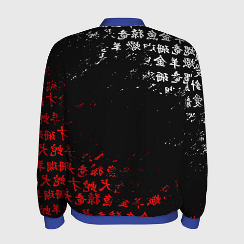 Мужской бомбер КРАСНО БЕЛЫЕ ИЕРОГЛИФЫ ЯПОНИЯ БРЫЗГИ / 3D-Синий – фото 2