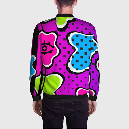 Мужской бомбер Яркий абстрактный узор в стиле 90х, неоновые цвета / 3D-Черный – фото 4