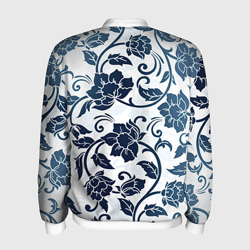 Мужской бомбер Гжелевые цветы / 3D-Белый – фото 2