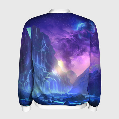 Мужской бомбер Фантастический пейзаж Водопад Неон / 3D-Белый – фото 2