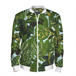 Бомбер мужской Зеленые Тропические Растения, цвет: 3D-белый