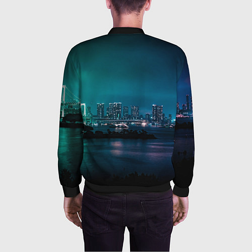 Мужской бомбер Неоновый город с рекой - Светло-зелёный / 3D-Черный – фото 4