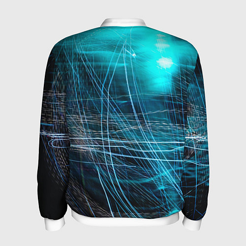 Мужской бомбер Неоновые волны и линии - Голубой / 3D-Белый – фото 2