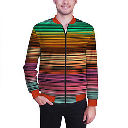 Бомбер мужской Multicolored thin stripes Разноцветные полосы, цвет: 3D-красный — фото 2