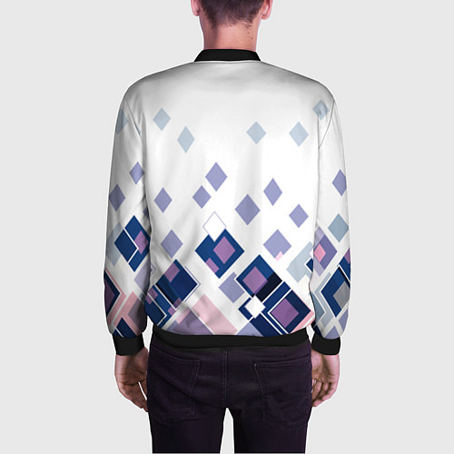 Мужской бомбер Геометрический узор в бело-синий тонах / 3D-Черный – фото 4
