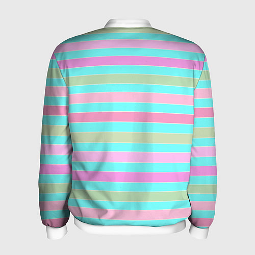 Мужской бомбер Pink turquoise stripes horizontal Полосатый узор / 3D-Белый – фото 2
