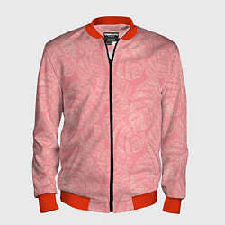 Мужской бомбер Бежевые листья монстеры на розовом