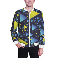 Бомбер мужской Абстракция Из Жёлтых и Синих Треугольников На Тёмн, цвет: 3D-белый — фото 2