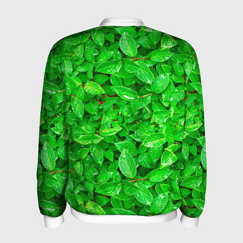 Мужской бомбер Зелёные листья - текстура / 3D-Белый – фото 2