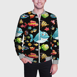 Бомбер мужской Прикольная акула и другие жители океана, цвет: 3D-меланж — фото 2