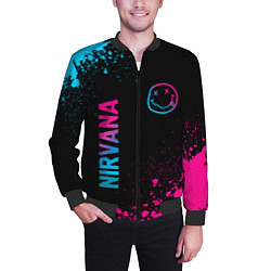Бомбер мужской Nirvana - neon gradient: символ и надпись вертикал, цвет: 3D-черный — фото 2
