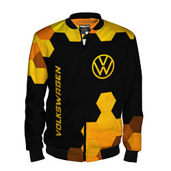 Бомбер мужской Volkswagen - gold gradient: символ и надпись верти, цвет: 3D-черный