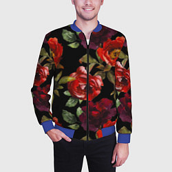 Бомбер мужской Цветы Нарисованные Розы На Чёрном Фоне, цвет: 3D-синий — фото 2