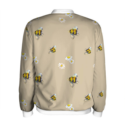 Мужской бомбер Цветы Ромашки и Пчёлы / 3D-Белый – фото 2