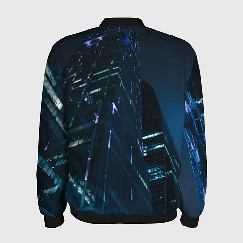 Мужской бомбер Неоновые ночные вышки в городе / 3D-Черный – фото 2