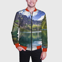 Бомбер мужской Прозрачное горное озеро, цвет: 3D-красный — фото 2