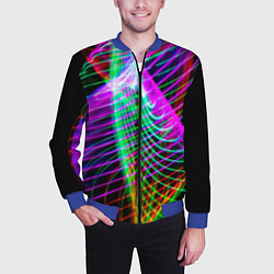 Бомбер мужской Абстрактное множество неоновых лучей, цвет: 3D-синий — фото 2